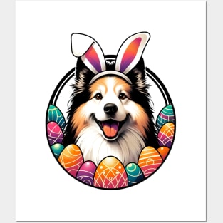 Icelandic Sheepdog Enjoys Easter with Bunny Ears and Eggs Posters and Art